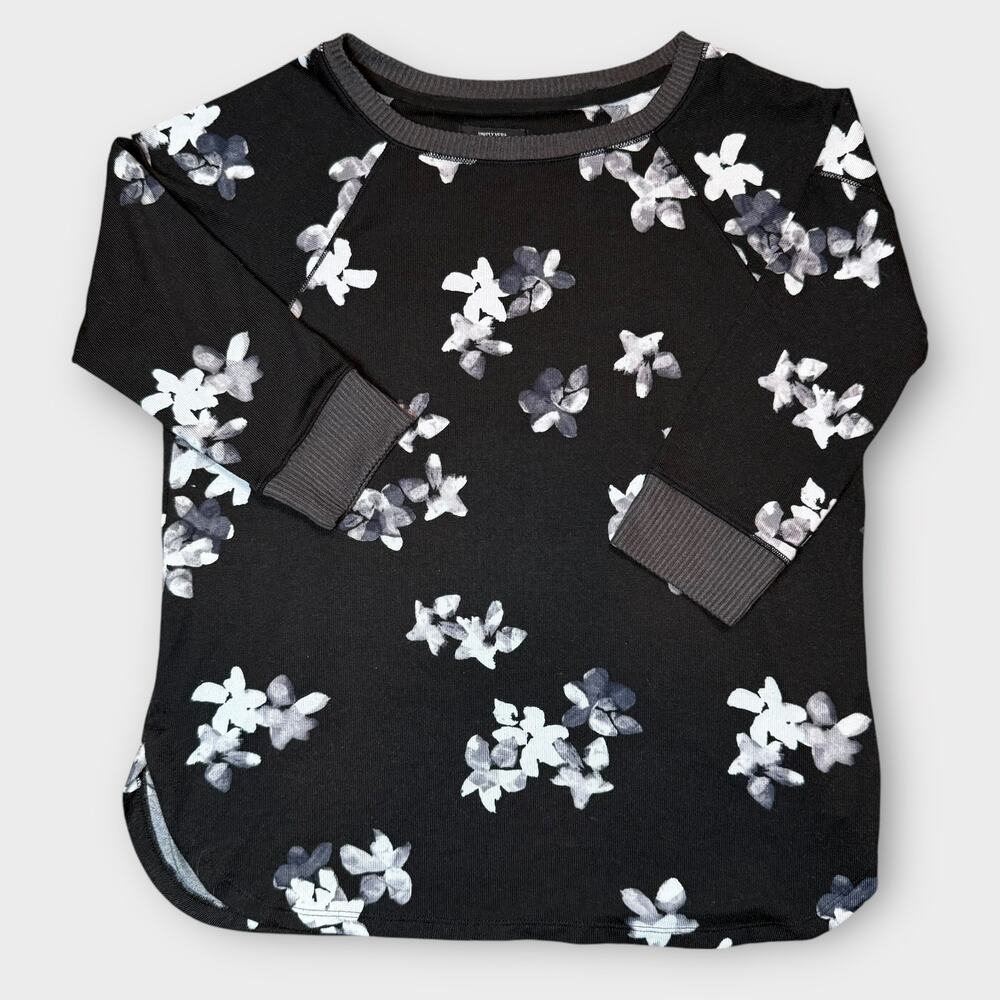 SIMPLY VERA VERA WANG BLACK GRAPHIC FLORAL SWEATER BLACK WHITE M